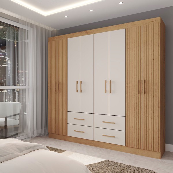 Guarda-Roupa Casal Coliseu 8 Portas 4 Gavetas Canelato/Natura - Panorama Móveis