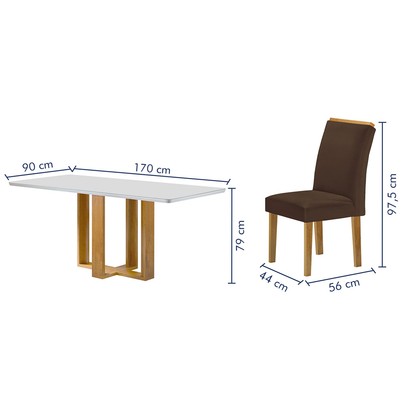 Mesa de Jantar 6 Lugares Isadora Luisa com Vidro Cinamomo/Off White/Veludo Marrom - Cel Móveis