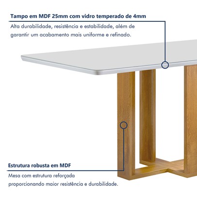 Mesa de Jantar 6 Lugares Isadora Luisa com Vidro Cinamomo/Off White/Veludo Marrom - Cel Móveis