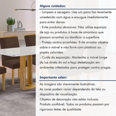 Mesa de Jantar 6 Lugares Isadora Luisa com Vidro Cinamomo/Off White/Veludo Marrom - Cel Móveis