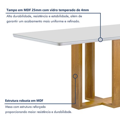 Mesa de Jantar 6 Lugares Isadora Luisa com Vidro Cinamomo/Off White/Veludo Bege Escuro - Cel Móveis