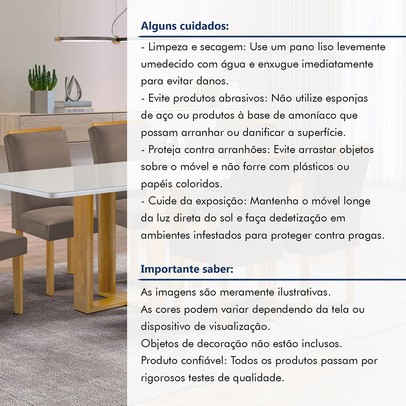Mesa de Jantar 6 Lugares Isadora Luisa com Vidro Cinamomo/Off White/Veludo Bege Escuro - Cel Móveis