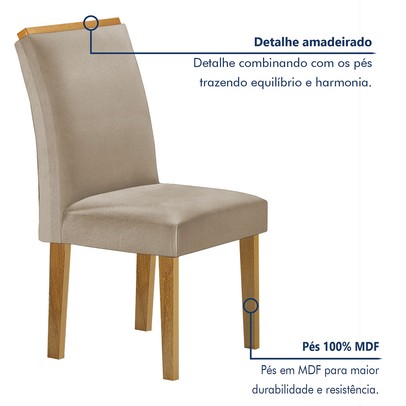 Mesa de Jantar 6 Lugares Isadora Luisa com Vidro Cinamomo/Off White/Veludo Bege Claro - Cel Móveis