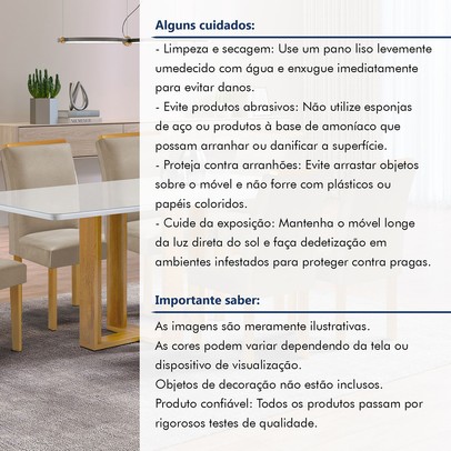 Mesa de Jantar 6 Lugares Isadora Luisa com Vidro Cinamomo/Off White/Veludo Bege Claro - Cel Móveis