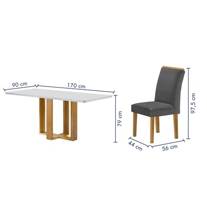 Mesa de Jantar 6 Lugares Isadora Luisa com Vidro Cinamomo/Off White/Veludo Cinza - Cel Móveis