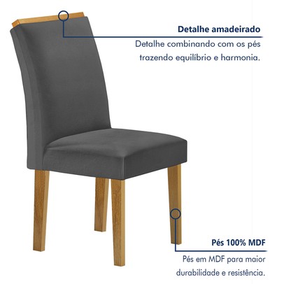 Mesa de Jantar 6 Lugares Isadora Luisa com Vidro Cinamomo/Off White/Veludo Cinza - Cel Móveis