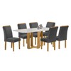 Mesa de Jantar 6 Lugares Isadora Luisa com Vidro Cinamomo/Off White/Veludo Cinza - Cel Móveis