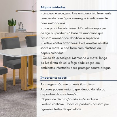 Mesa de Jantar 6 Lugares Isadora Luisa com Vidro Cinamomo/Off White/Veludo Cinza - Cel Móveis