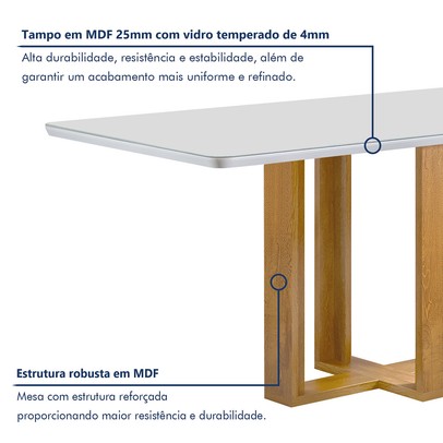 Mesa de Jantar 6 Lugares Isadora Luisa com Vidro Cinamomo/Off White/Veludo Cinza - Cel Móveis