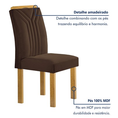 Mesa de Jantar 6 Lugares Celeste com Vidro Off White/Cinamomo/Marrom - Cel Móveis