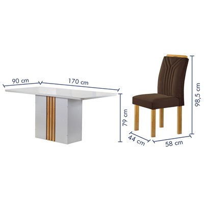 Mesa de Jantar 6 Lugares Celeste com Vidro Off White/Cinamomo/Marrom - Cel Móveis