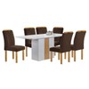 Mesa de Jantar 6 Lugares Celeste com Vidro Off White/Cinamomo/Marrom - Cel Móveis