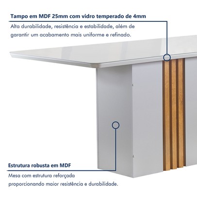 Mesa de Jantar 6 Lugares Celeste com Vidro Off White/Cinamomo/Marrom - Cel Móveis