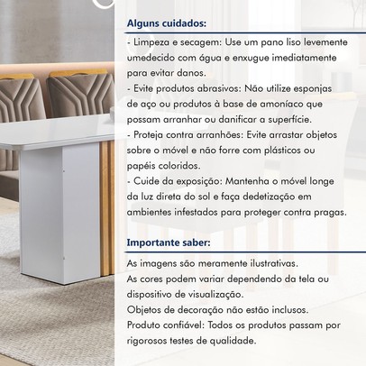 Mesa de Jantar 6 Lugares Celeste com Vidro Off White/Cinamomobege Escuro - Cel Móveis
