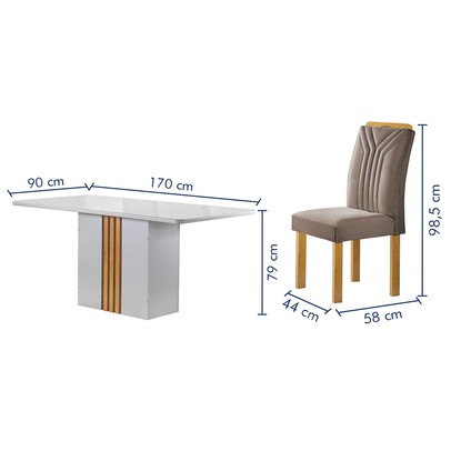Mesa de Jantar 6 Lugares Celeste com Vidro Off White/Cinamomobege Escuro - Cel Móveis