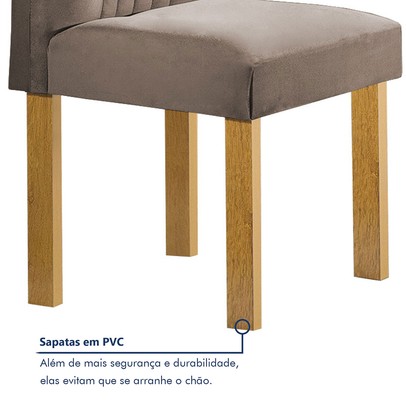 Mesa de Jantar 6 Lugares Celeste com Vidro Off White/Cinamomobege Escuro - Cel Móveis