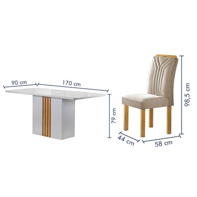 Mesa de Jantar 6 Lugares Celeste com Vidro Off White/Cinamomo/Bege Claro - Cel Móveis