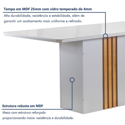 Mesa de Jantar 6 Lugares Celeste com Vidro Off White/Cinamomo/Bege Claro - Cel Móveis