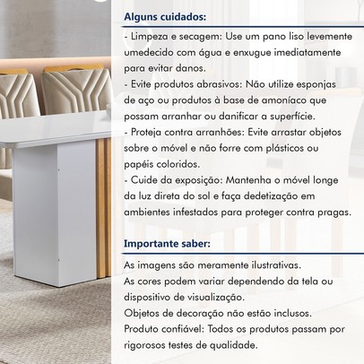 Mesa de Jantar 6 Lugares Celeste com Vidro Off White/Cinamomo/Bege Claro - Cel Móveis