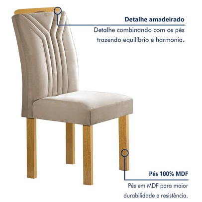 Mesa de Jantar 6 Lugares Celeste com Vidro Off White/Cinamomo/Bege Claro - Cel Móveis