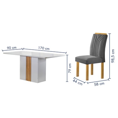 Mesa de Jantar 6 Lugares Celeste com Vidro Off White/Cinamomo/Cinza - Cel Móveis