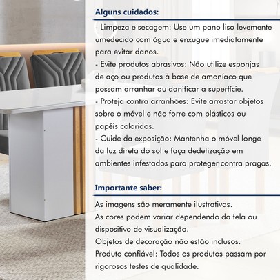 Mesa de Jantar 6 Lugares Celeste com Vidro Off White/Cinamomo/Cinza - Cel Móveis