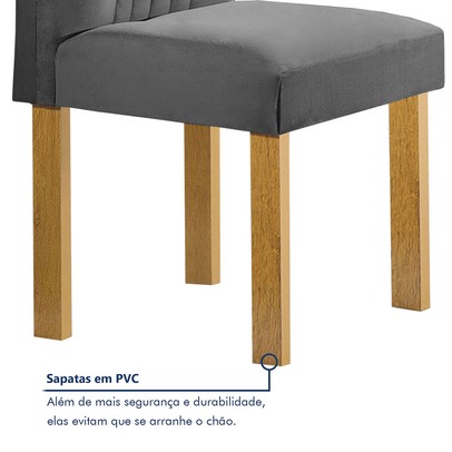 Mesa de Jantar 6 Lugares Celeste com Vidro Off White/Cinamomo/Cinza - Cel Móveis