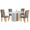 Mesa de Jantar 4 Lugares Celeste com Vidro Off White/Cinamomo/Bege Escuro - Cel Móveis