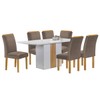 Mesa de Jantar 6 Lugares Celeste Luisa com Vidro Off White/Cinamomo/Bege Escuro - Cel Móveis