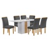 Mesa de Jantar 6 Lugares Celeste Luisa com Vidro Off White/Cinamomo/Cinza - Cel Móveis