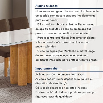 Mesa de Jantar 6 Lugares Lorena Espanha com Vidro Cinamomo/Off White/Marrom - Cel Móveis