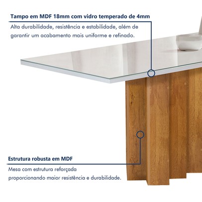 Mesa de Jantar 6 Lugares Lorena Espanha com Vidro Cinamomo/Off White/Bege Escuro - Cel Móveis