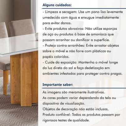 Mesa de Jantar 6 Lugares Lorena Espanha com Vidro Cinamomo/Off White/Bege Escuro - Cel Móveis