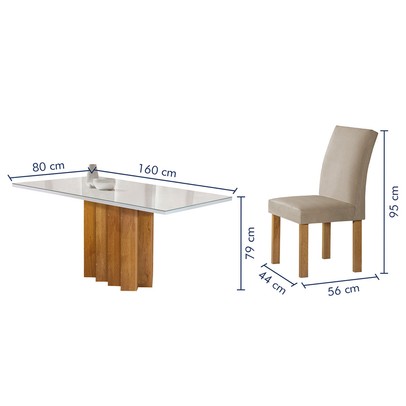 Mesa de Jantar 6 Lugares Lorena Espanha com Vidro Cinamomo/Off White/Bege Claro - Cel Móveis