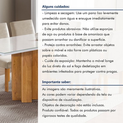 Mesa de Jantar 6 Lugares Lorena Espanha com Vidro Cinamomo/Off White/Bege Claro - Cel Móveis