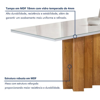 Mesa de Jantar 6 Lugares Lorena Espanha com Vidro Cinamomo/Off White/Cinza - Cel Móveis