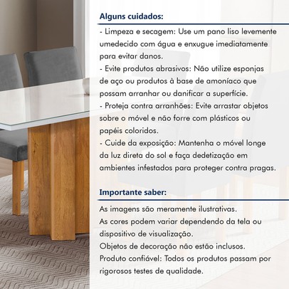 Mesa de Jantar 6 Lugares Lorena Espanha com Vidro Cinamomo/Off White/Cinza - Cel Móveis