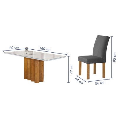 Mesa de Jantar 6 Lugares Lorena Espanha com Vidro Cinamomo/Off White/Cinza - Cel Móveis