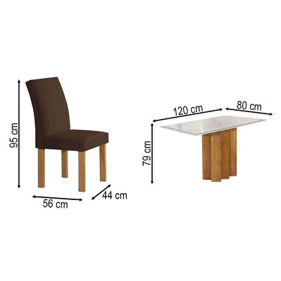 Mesa de Jantar 4 Lugares Lorena Espanha com Vidro Cinamomo/Off White/Marrom - Cel Móveis