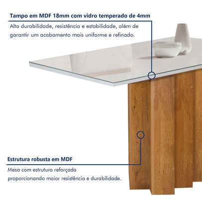 Mesa de Jantar 4 Lugares Lorena Espanha com Vidro Cinamomo/Off White/Bege Escuro - Cel Móveis