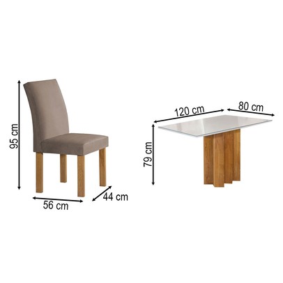 Mesa de Jantar 4 Lugares Lorena Espanha com Vidro Cinamomo/Off White/Bege Escuro - Cel Móveis