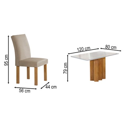 Mesa de Jantar 4 Lugares Lorena Espanha com Vidro Cinamomo/Off White/Bege Claro - Cel Móveis