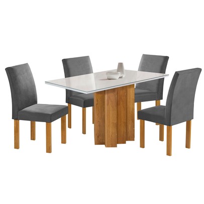 Mesa de Jantar 4 Lugares Lorena Espanha com Vidro Cinamomo/Off White/Cinza - Cel Móveis
