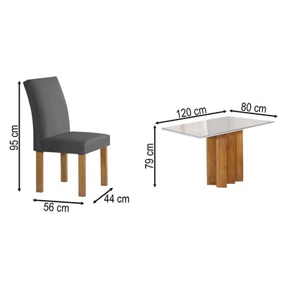 Mesa de Jantar 4 Lugares Lorena Espanha com Vidro Cinamomo/Off White/Cinza - Cel Móveis