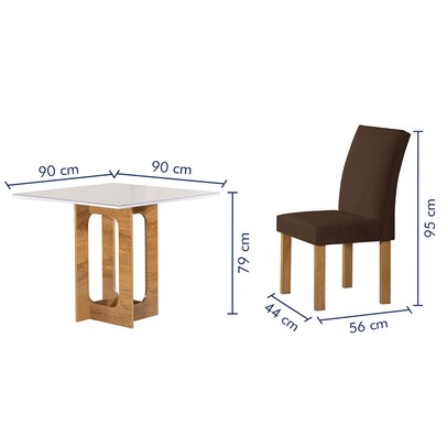 Mesa de Jantar 4 Lugares Carolina Espanha com Vidro Cinamomo/Off White/Marrom - Cel Móveis