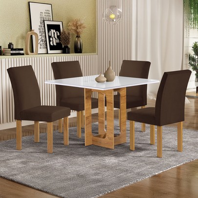 Mesa de Jantar 4 Lugares Carolina Espanha com Vidro Cinamomo/Off White/Marrom - Cel Móveis