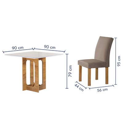 Mesa de Jantar 4 Lugares Carolina Espanha com Vidro Cinamomo/Off White/Bege Escuro - Cel Móveis