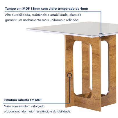 Mesa de Jantar 4 Lugares Carolina Espanha com Vidro Cinamomo/Off White/Bege Escuro - Cel Móveis