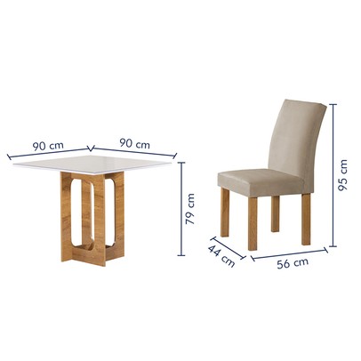 Mesa de Jantar 4 Lugares Carolina Espanha com Vidro Cinamomo/Off White/Bege Claro - Cel Móveis