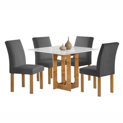 Mesa de Jantar 4 Lugares Carolina Espanha com Vidro Cinamomo/Off White/Cinza - Cel Móveis